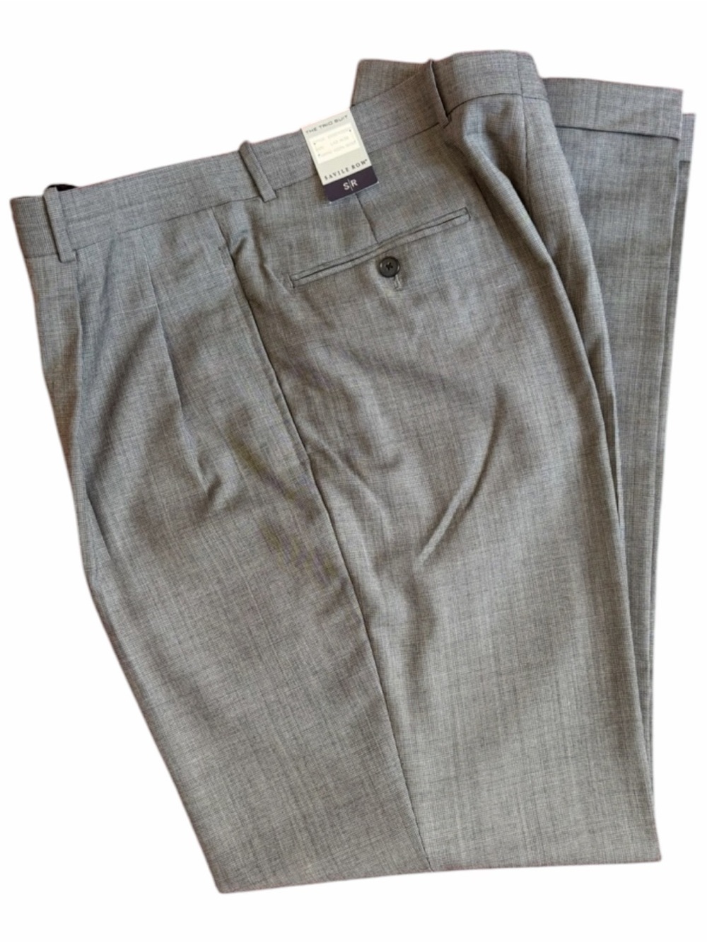 Savile Row Men’s 100% Wool Gray Dress Pants - Pleated Front